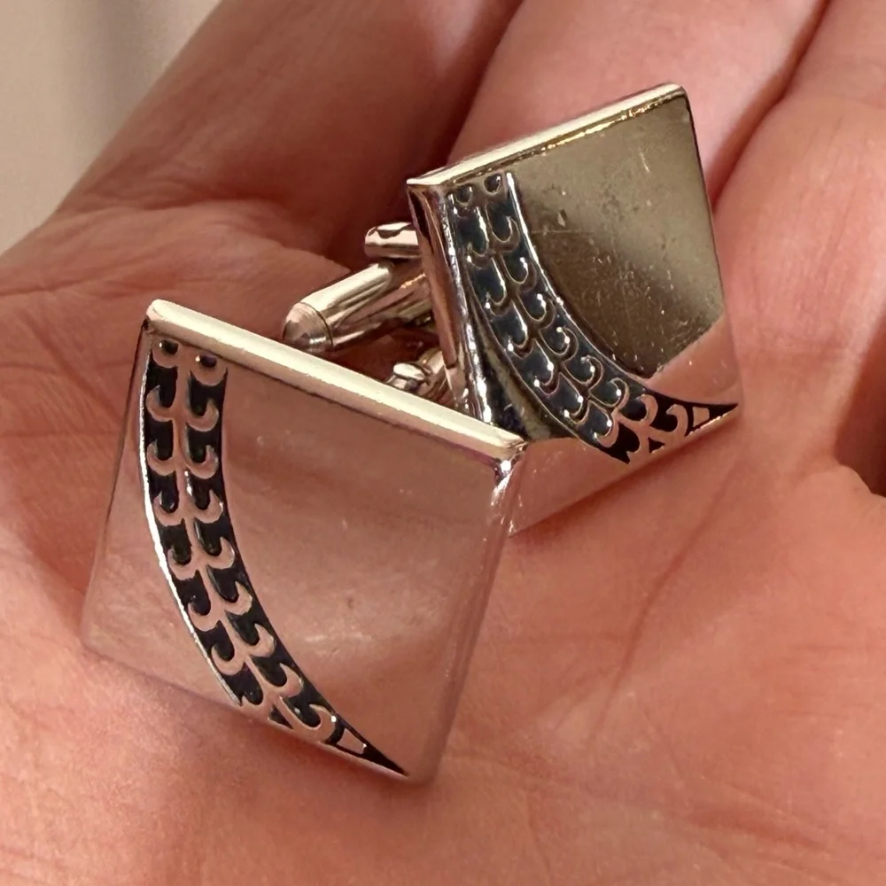 SWANK Vintage art deco silver square minimalist cufflinks eclectic grandpa